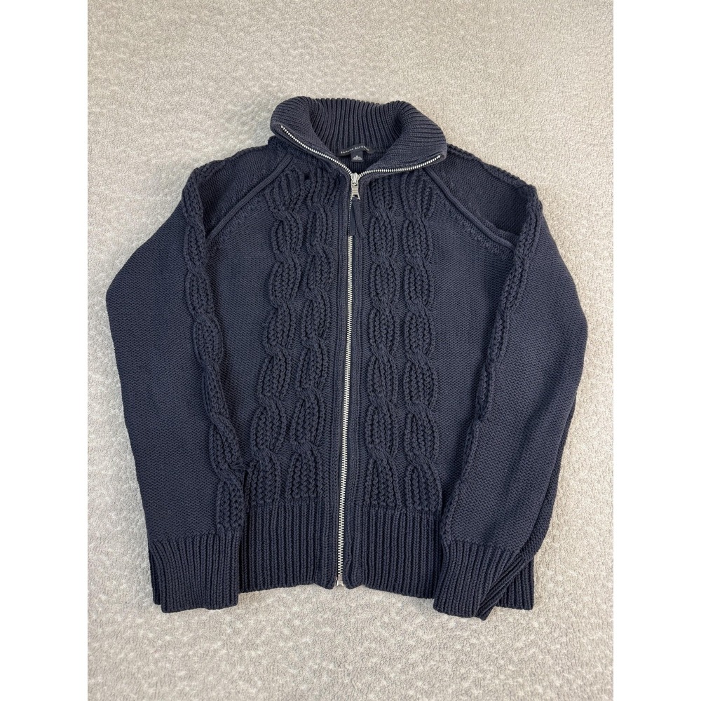 Banana Republic Sweater Womens Medium Blue Cable Knit Mock Neck Full Zip